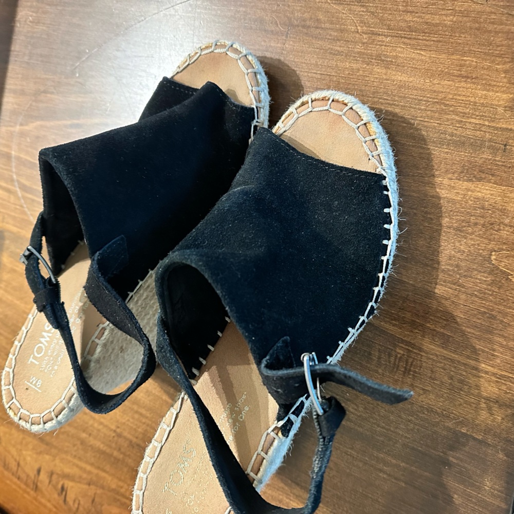 Toms Black Suede Espadrille Sandals